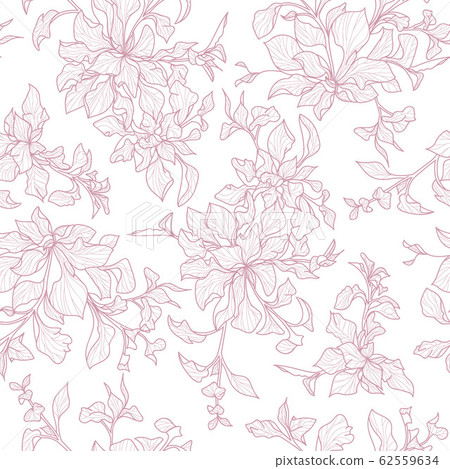 Beautiful pink outlined leaves seamless repeating pattern Beautiful pink outlined leaves seamless repeating pattern 62559634