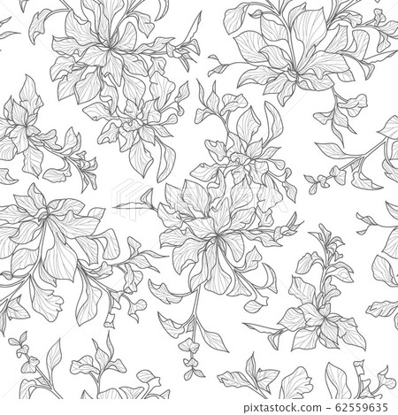 Beautiful grey outlined leaves seamless repeating pattern Beautiful grey outlined leaves seamless repeating pattern 62559635