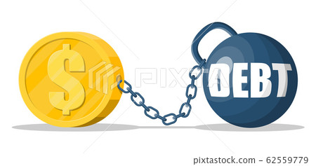 Debt ball chained to dollar gold coin. - Stock Illustration [62559779 ...