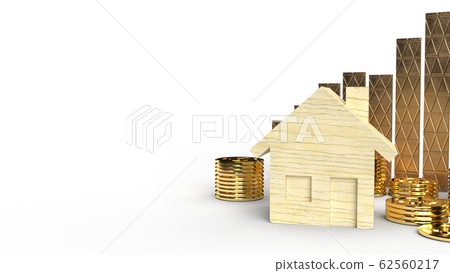 The wooden home toy and gold coins 3d rendering for business content. The wooden home toy and gold coins 3d rendering for business content. 62560217