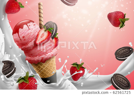 Strawberry ice cream cone ads 62561725