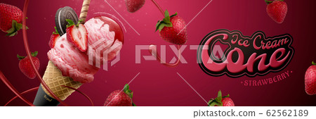 Tasty strawberry ice cream cone ads 62562189