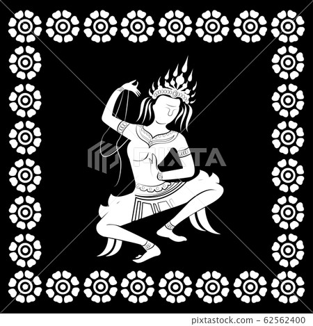 apsara dance, white silhouette on black background 62562400