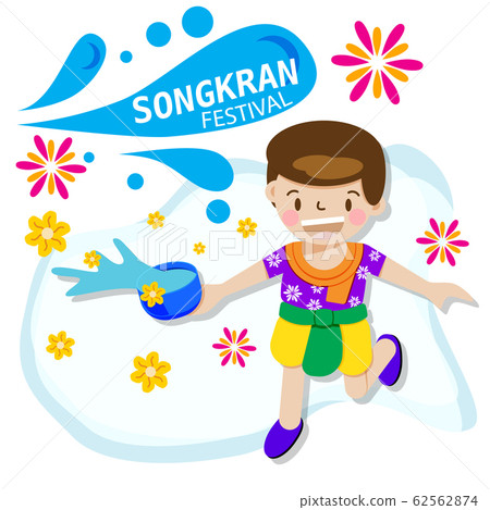 Thai boy splash water playing for Songkran 62562874
