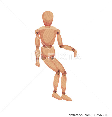 Wooden Man in Sitting Pose Isolated on White Background Vector Illustration 62563015