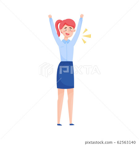 Happy Young Woman Cheering About Victory Vector Illustration 62563140
