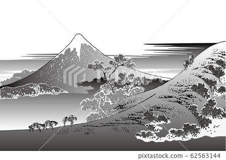 葛飾北齋圖像Koshu Inume Pass黑白背景 62563144