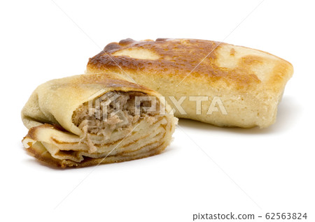pancake with meat on white pancake with meat on white 62563824