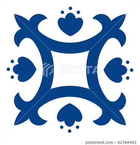 Mexican talavera tile pattern. Ornament in traditional style from Puebla in classic blue and white. Floral ceramic composition with flower and leaves. Folk art design from Mexico. Mexican talavera tile pattern. Ornament in traditional style from Puebla in classic blue and white. Floral ceramic composition with flower and leaves. Folk art design from Mexico. 62566461
