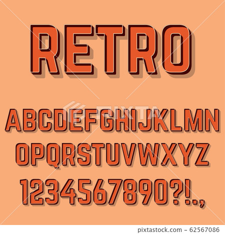 Retro 3D Alphabet Letters, Numbers and Symbols. Retro 3D Alphabet Letters, Numbers and Symbols. 62567086