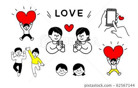 Men and women in love interacting with smartphones (simple) 62567144