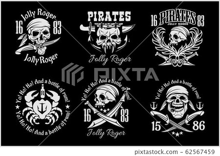 Pirates design elements - vector set on black - Stock Illustration ...