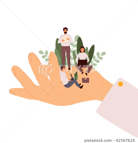 Giant hands holding tiny office workers. - Stock Illustration [62567628 ...