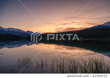 Patricia lake with mountain range and pine forest Patricia lake with mountain range and pine forest 62568535