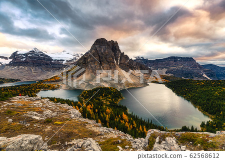 Mount Assiniboine with lake on Nublet peak in 62568612