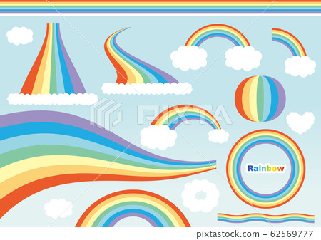 Rainbow sky sky clouds background vector set - Stock Illustration ...