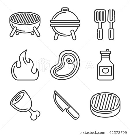 Grill and Barbecue Icons Set. Line Style Vector - Stock Illustration ...