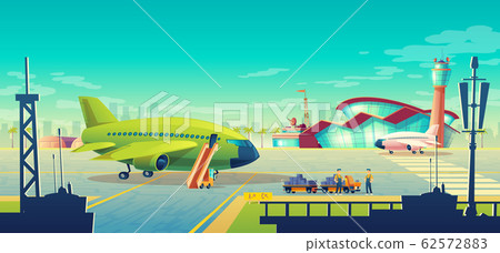 cartoon airport landscape, airliner on runway cartoon airport landscape, airliner on runway 62572883