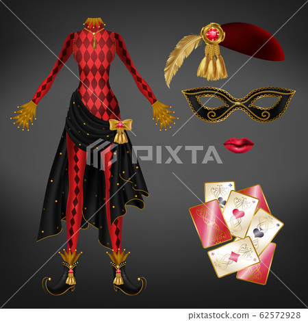 Female joker suit, playing cards realistic 62572928