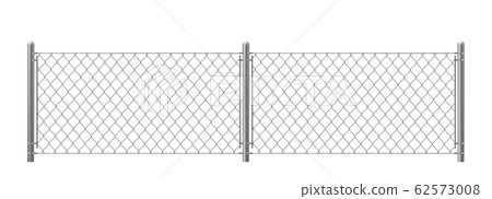 Two parts wire fence isolated on white background. 62573008