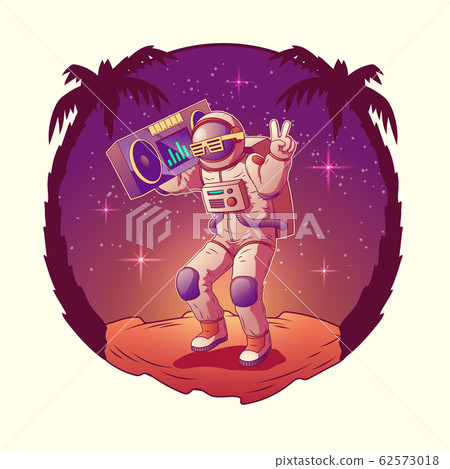 Astronaut or spacemen dancing on moon disco party. 62573018