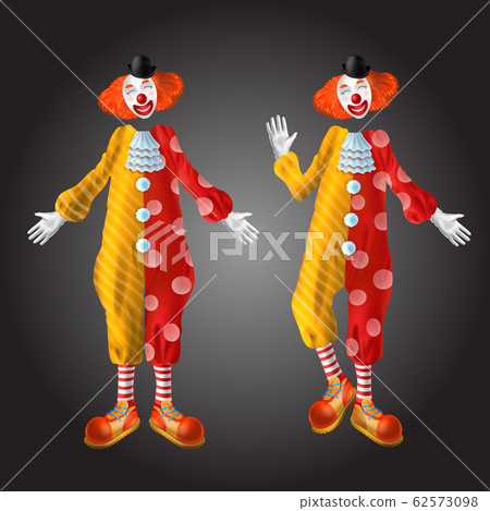 Funny clown character in colorful costume set Funny clown character in colorful costume set 62573098
