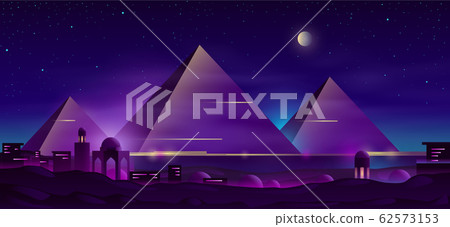 Egyptian pyramids night landscape cartoon Egyptian pyramids night landscape cartoon 62573153