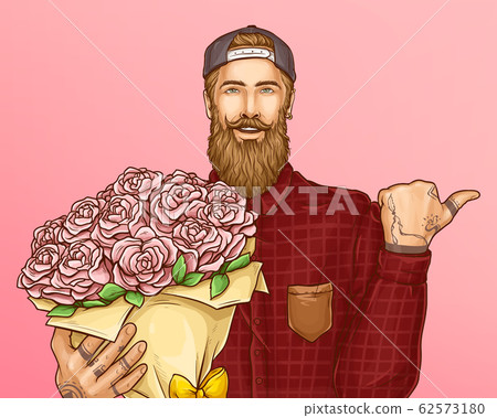 Hipster man with bouquet of roses Hipster man with bouquet of roses 62573180