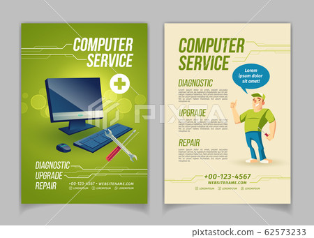Computer repair service cartoon ad flayer 62573233