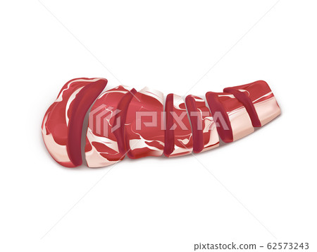 Sliced on pieces raw meat realistic 62573243