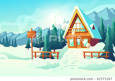 Cottage house in winter mountains cartoon Cottage house in winter mountains cartoon 62573267