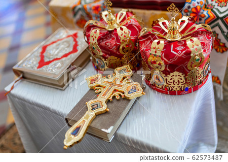 Orthodox wedding crowns, church icons, church 62573487