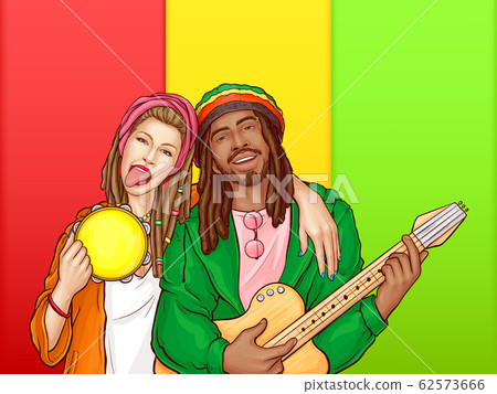 pop art rastafarian couple - man, woman pop art rastafarian couple - man, woman 62573666