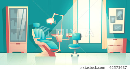 cabinet of dentist, orthodontist. Cartoon interior 62573687