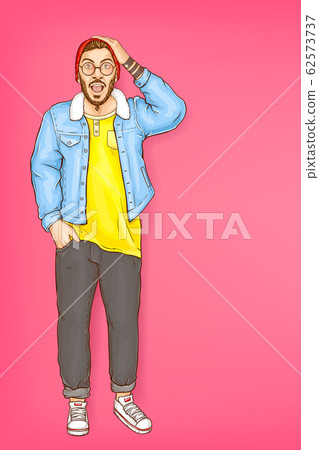 shocked man, hipster with open mouth shocked man, hipster with open mouth 62573737