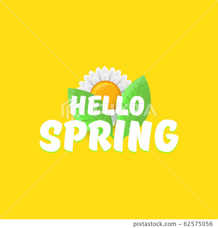 vector hello spring cut paper banner with text and flowers. hello spring slogan or label isolated on orange 62575056