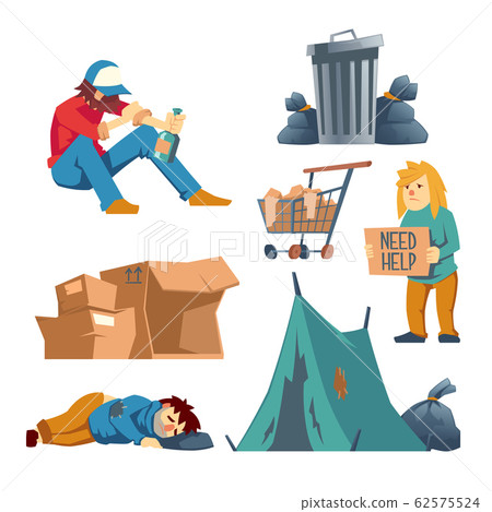 Homeless People Cartoon Characters Set Stock Illustration