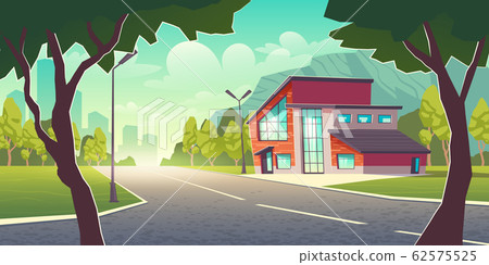 Modern house in metropolis suburb cartoon Modern house in metropolis suburb cartoon 62575525