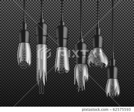 Broken vintage bulbs 3d realistic set Broken vintage bulbs 3d realistic set 62575593