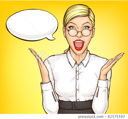 Portrait of surprised businesswoman pop art 62575597