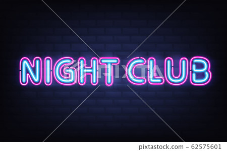 Night club neon lettering on brick wall background - Stock Illustration ...