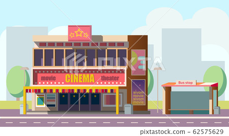 Cinema theater on city street flat 62575629