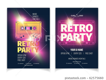 Retro music party cartoon flyer template 62575660