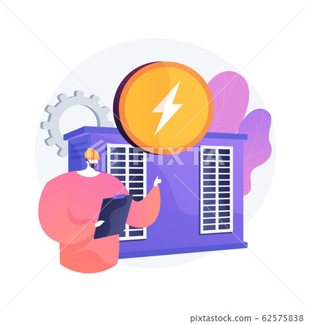 Power station, electrical energy generation, electricity production vector concept metaphor. 62575838