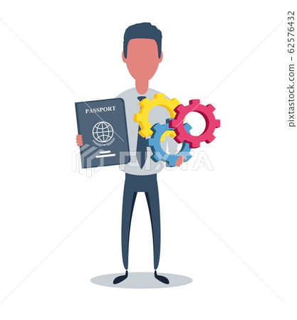 Businessman or clerk. Male character in trendy simple style with objects, flat vector illustration. Businessman or clerk. Male character in trendy simple style with objects, flat vector illustration. 62576432