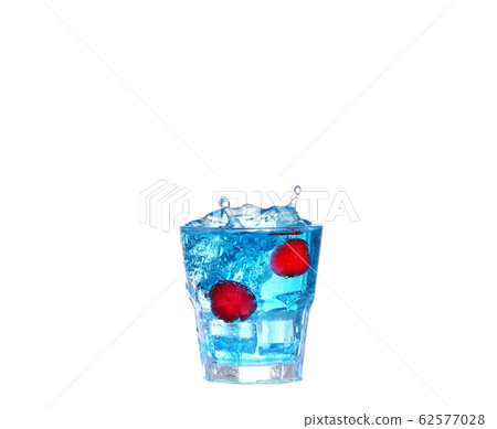 blue cocktail with cherry splash on white blue cocktail with cherry splash on white 62577028