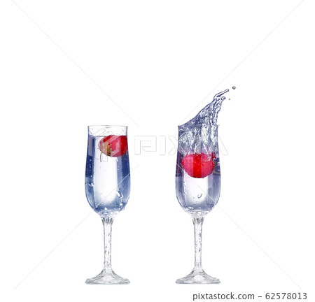 collage Strawberry splash in a cocktail glass on 62578013