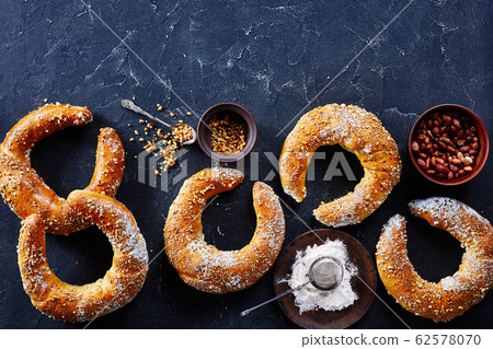 Austrian pastry rolls with peanuts, copy space Austrian pastry rolls with peanuts, copy space 62578070