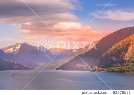 Norway fjord sunset panorama, mountain landscape Norway fjord sunset panorama, mountain landscape 62578651
