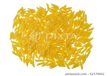 Overhead view of penne pasta isolated on white Overhead view of penne pasta isolated on white 62579942